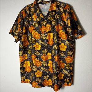 Padres Floral Men's Button down Shirt Brown and Yellow size XL San Diego Padres